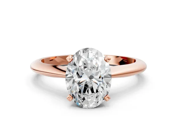 Oval Cut Diamond Solitaire Engagement Ring with Classic Band and Four-Prong Setting Rose gold