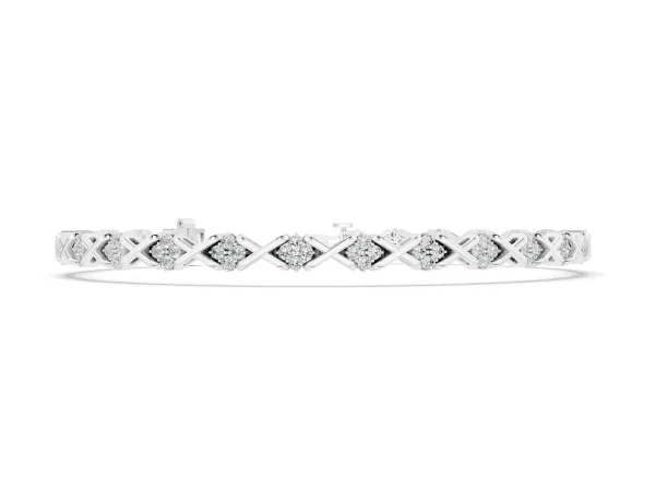Round Diamond Prong Set Tennis Bracelet with X-Link Band White gold