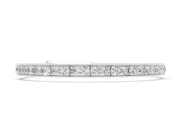 Round Cut Milgrain Tennis Bracelet with Box Setting Silver