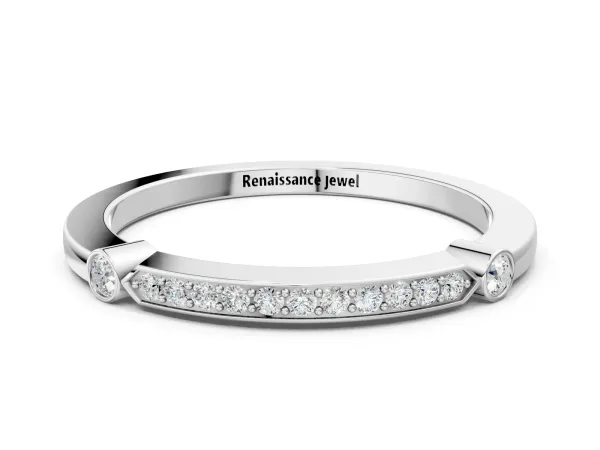 Pavé Round Diamond Bar Station Ring with Channel Setting White gold
