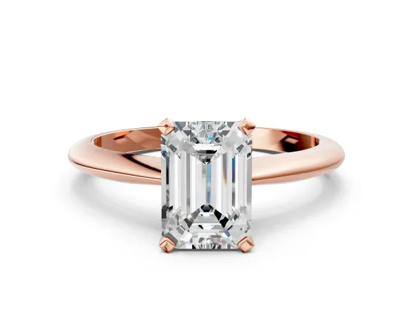 Emerald Cut Diamond Solitaire Engagement Ring with Classic Band and Four-Prong Setting Rose gold