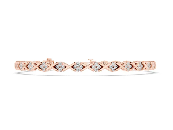 Round Diamond Prong Set Tennis Bracelet with X-Link Band Rose gold