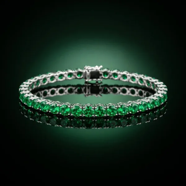 Round Brilliant Emerald Tennis Bracelet with Prong Setting Silver