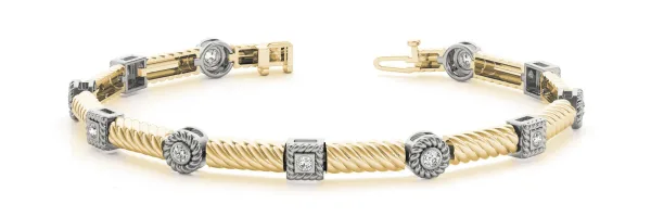 Round Bezel Set Diamond Rope Bracelet with Box Clasp Yellow gold