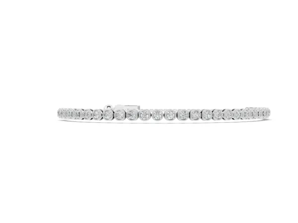 Round Bezel-Set Diamond Tennis Bracelet with Adjustable Box Chain White gold