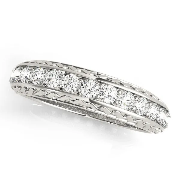 Round Diamond Channel Set Milgrain Eternity Band White gold
