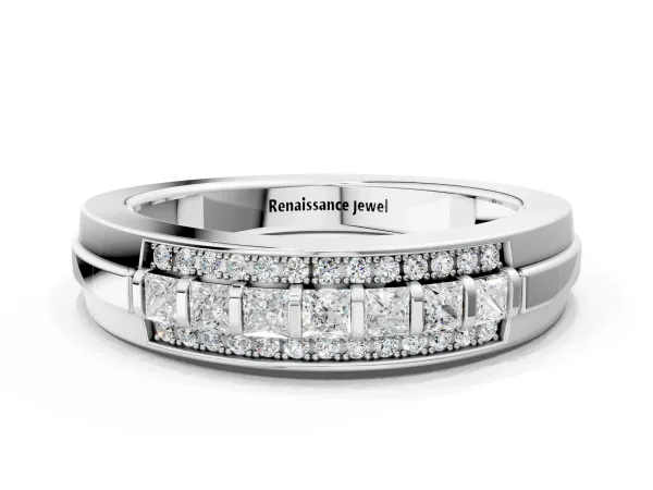 Bar-Set Princess Cut Diamond Pavé Band White gold