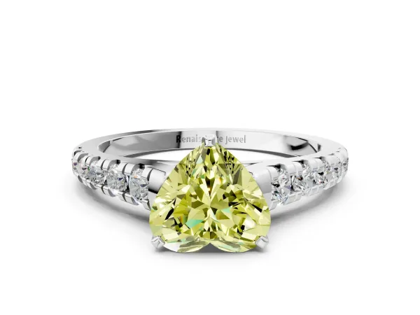 Fancy Yellow Heart Cut Diamond Cathedral Solitaire Ring with Round Pavé Band Platinum