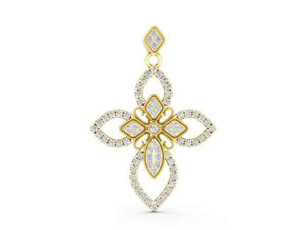 Pavé Marquise Diamond Cross Pendant Yellow gold