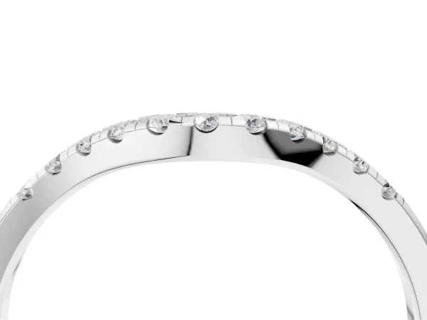 Round Diamond Curved Pavé Wedding Band Silver