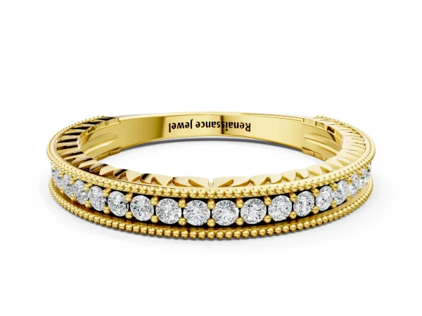 Round Cut Diamond Milgrain Pavé Eternity Band Yellow gold