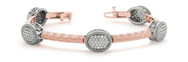Pavé Round Stone Woven Band Bracelet with Bezel Setting Rose gold