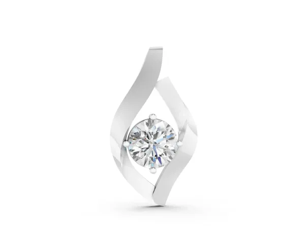 Round Diamond Bezel-Set Leaf Pendant Silver