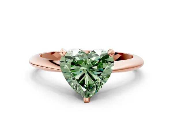 Fancy Green Heart Cut Diamond Solitaire Engagement Ring with Classic Band and Four-Prong Setting Rose gold