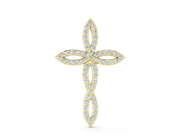Marquise Diamond Pavé Cross Pendant Yellow gold