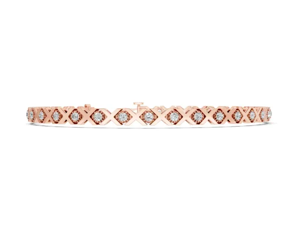 Round Diamond XO Tennis Bracelet with Channel Setting and X Prong Rose gold