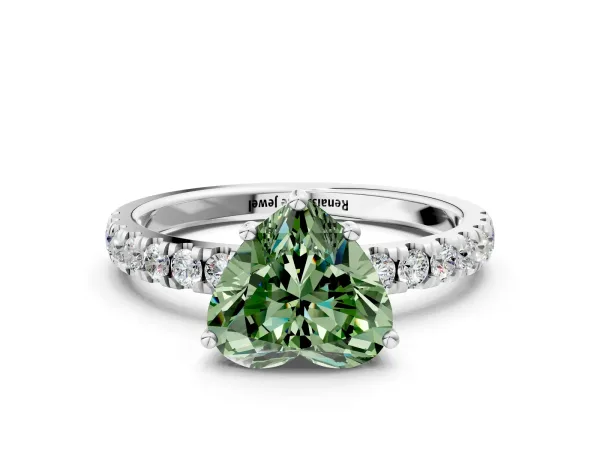 Fancy Green Heart Cut Diamond Pave Band Solitaire Ring with Round and Prong Setting Platinum