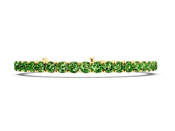 Round Brilliant Peridot Tennis Bracelet with Prong Setting Yellow gold