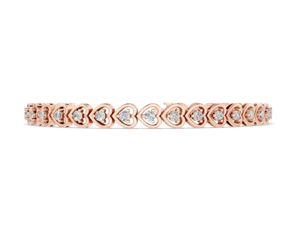 Heart-Shaped Diamond Tennis Bracelet with Channel Setting and Prong Set Stones Rose gold