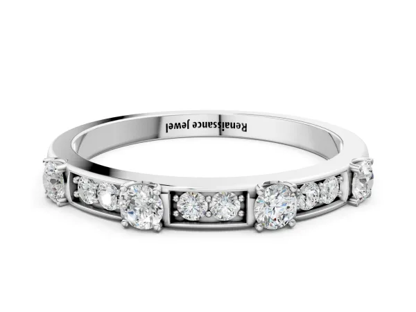 Round Diamond Channel Set Eternity Band with Prong Setting White gold