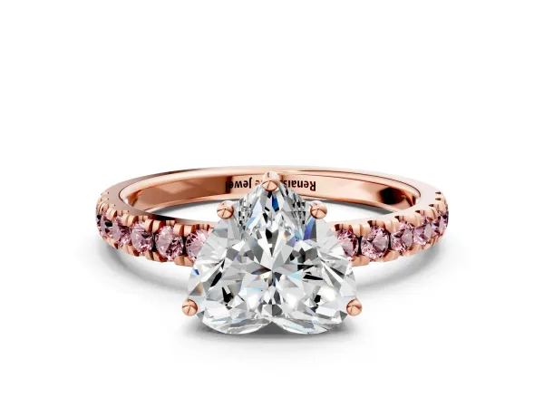 Heart Cut Diamond Pave Band Solitaire Ring with Round Morganite and Prong Setting Rose gold