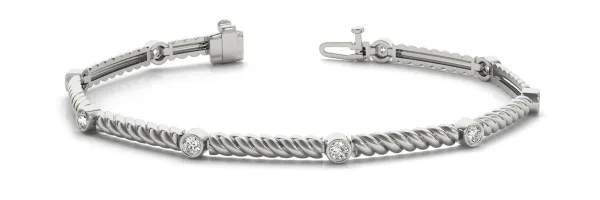 Round Bezel-Set Diamond Twisted Tennis Bracelet White gold