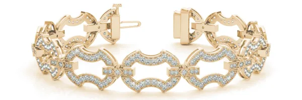 Pavé Round Diamond Link Bracelet with Milgrain Prong Setting Yellow gold