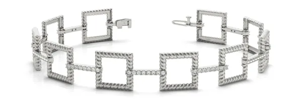 Square Link Diamond Pavé Rope Bracelet White gold