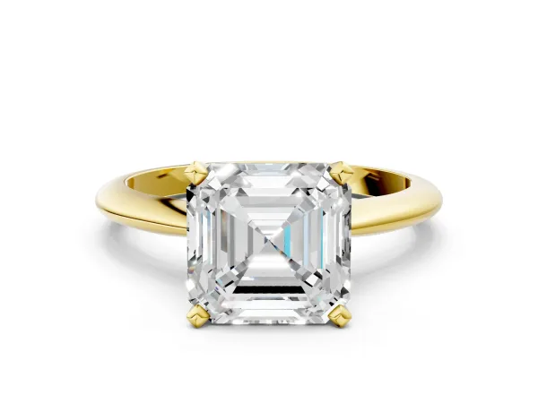 Asscher Cut Diamond Solitaire Engagement Ring with Classic Band and Four-Prong Setting Yellow gold