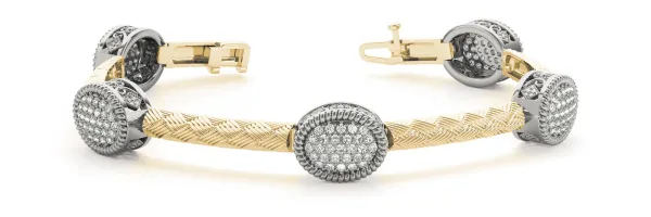 Pavé Round Stone Woven Band Bracelet with Bezel Setting Yellow gold
