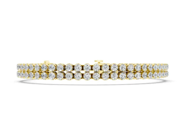 Double Row Round Diamond Tennis Bracelet with Prong Setting Yellow gold
