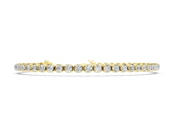 Round Cut Diamond Tennis Bracelet with Claw Prong Setting Yellow gold