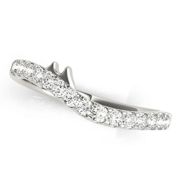 Pavé Round Diamond Curved Wedding Band with Prong Setting White gold
