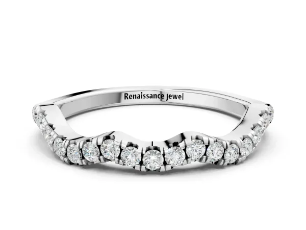 Round Diamond Scalloped Pavé Wedding Band with Shared Prong Setting Platinum