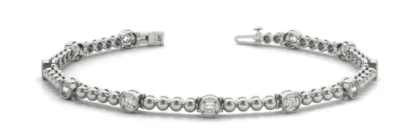 Bezel Set Round Diamond Tennis Bracelet with Milgrain Detailing White gold