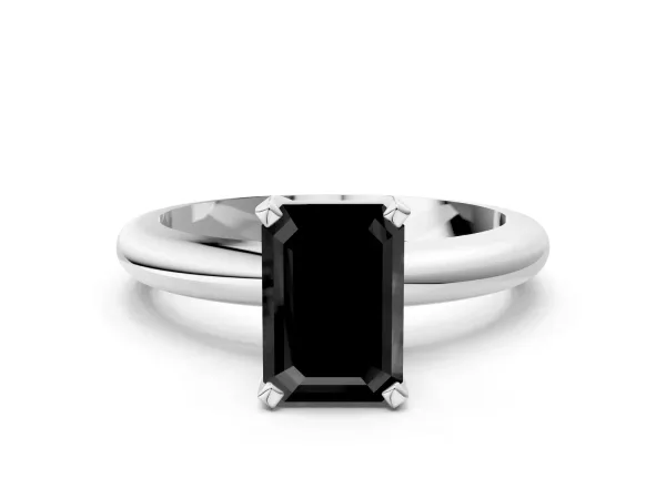 Fancy Black Emerald Cut Diamond Solitaire Engagement Ring with Round Band and Four-Prong Setting White gold