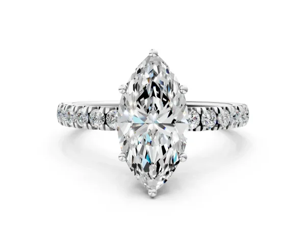 Marquise Cut Diamond Pave Band Solitaire Ring with Round and Prong Setting Platinum