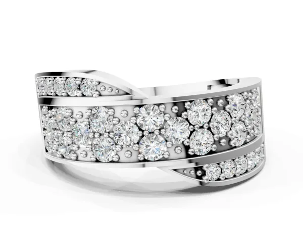 Pavé Round Diamond Crossover Band with Bead Prong Setting White gold