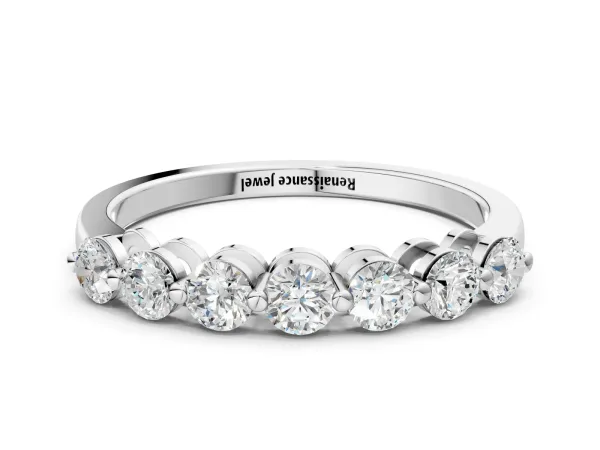 Round Cut Diamond Prong Set Half Eternity Band White gold