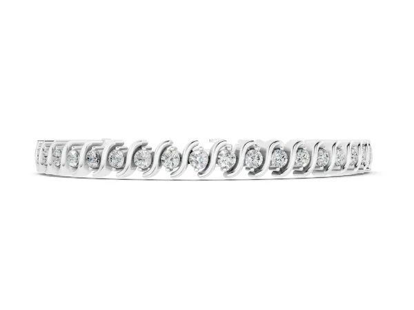 Round Brilliant Diamond Tennis Bracelet with Channel Set S-Shaped Prong Setting Silver