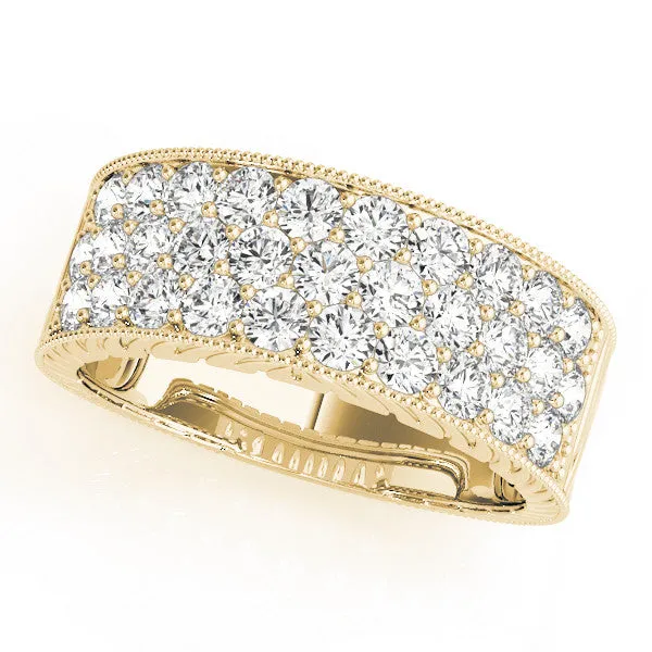Pavé Round Diamond Wide Band with Milgrain Edge Yellow gold