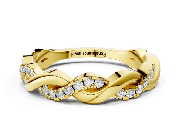Pavé Round Diamond Twist Eternity Band with Shared Prong Setting Yellow gold