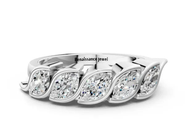 Marquise Diamond Wave Band with Channel Setting White gold