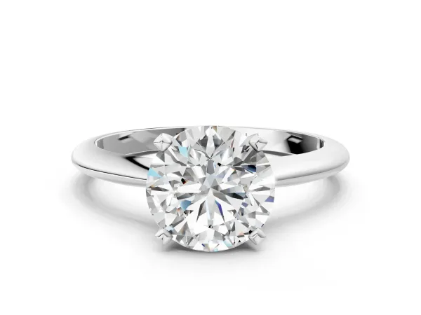 Round Cut Diamond Solitaire Engagement Ring with Classic Band and Four-Prong Setting Silver