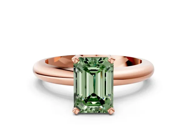Fancy Green Emerald Cut Diamond Solitaire Engagement Ring with Round Band and Four-Prong Setting Rose gold