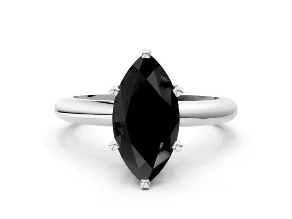 Fancy Black Marquise Cut Diamond Solitaire Engagement Ring with Round Band and Four-Prong Setting White gold