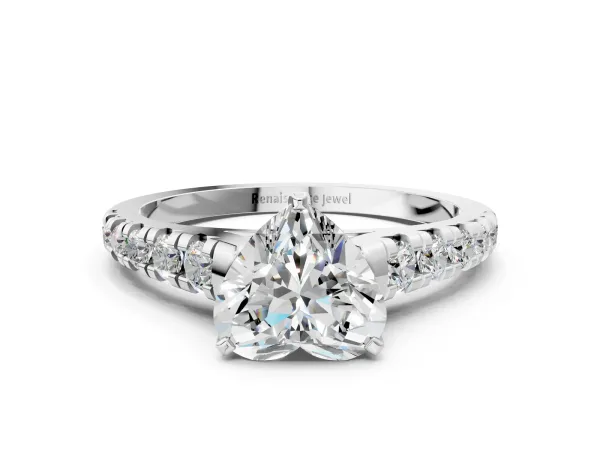 Heart Cut Diamond Cathedral Solitaire Ring with Round Pavé Band Platinum