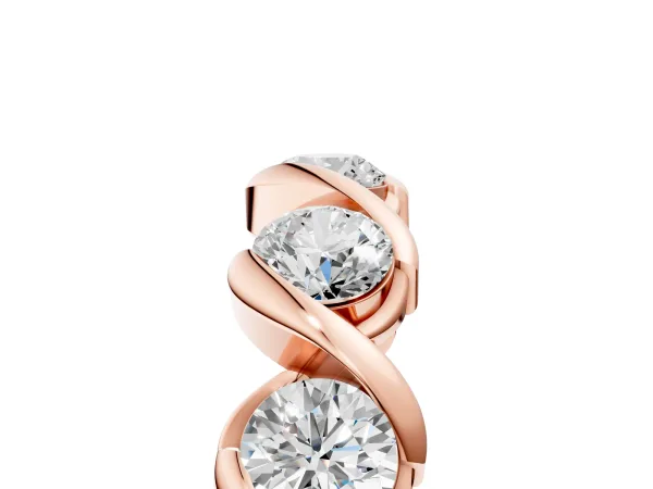 Round Diamond Wave Band with Channel Setting and Shared Prongs Rose gold