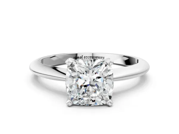 Cushion Cut Diamond Solitaire Engagement Ring with Classic Band and Four-Prong Setting Silver