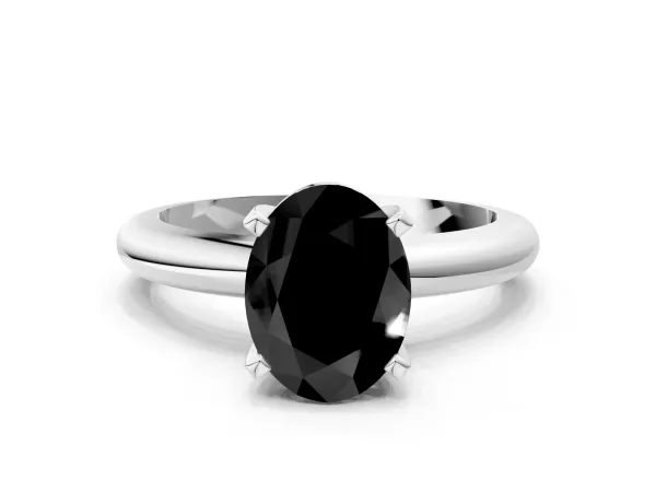 Fancy Black Oval Cut Diamond Solitaire Engagement Ring with Round Band and Four-Prong Setting White gold